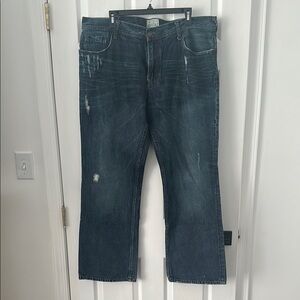 Men's Blue Distressed Slim bootcut Jeans-worn once-38x32